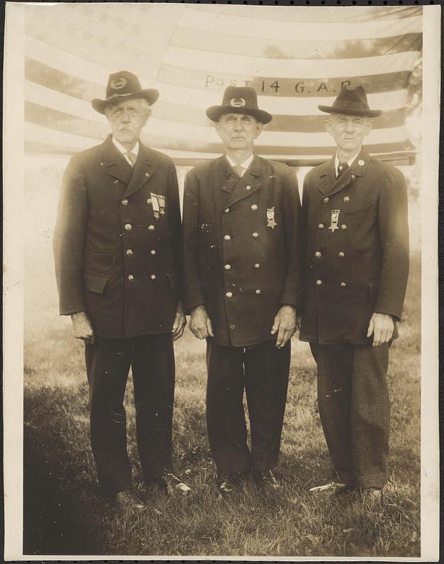 3 Hopkinton GAR members, from L-R: 
Edwin Newton, Sidney Whitney, and Samuel Smith.