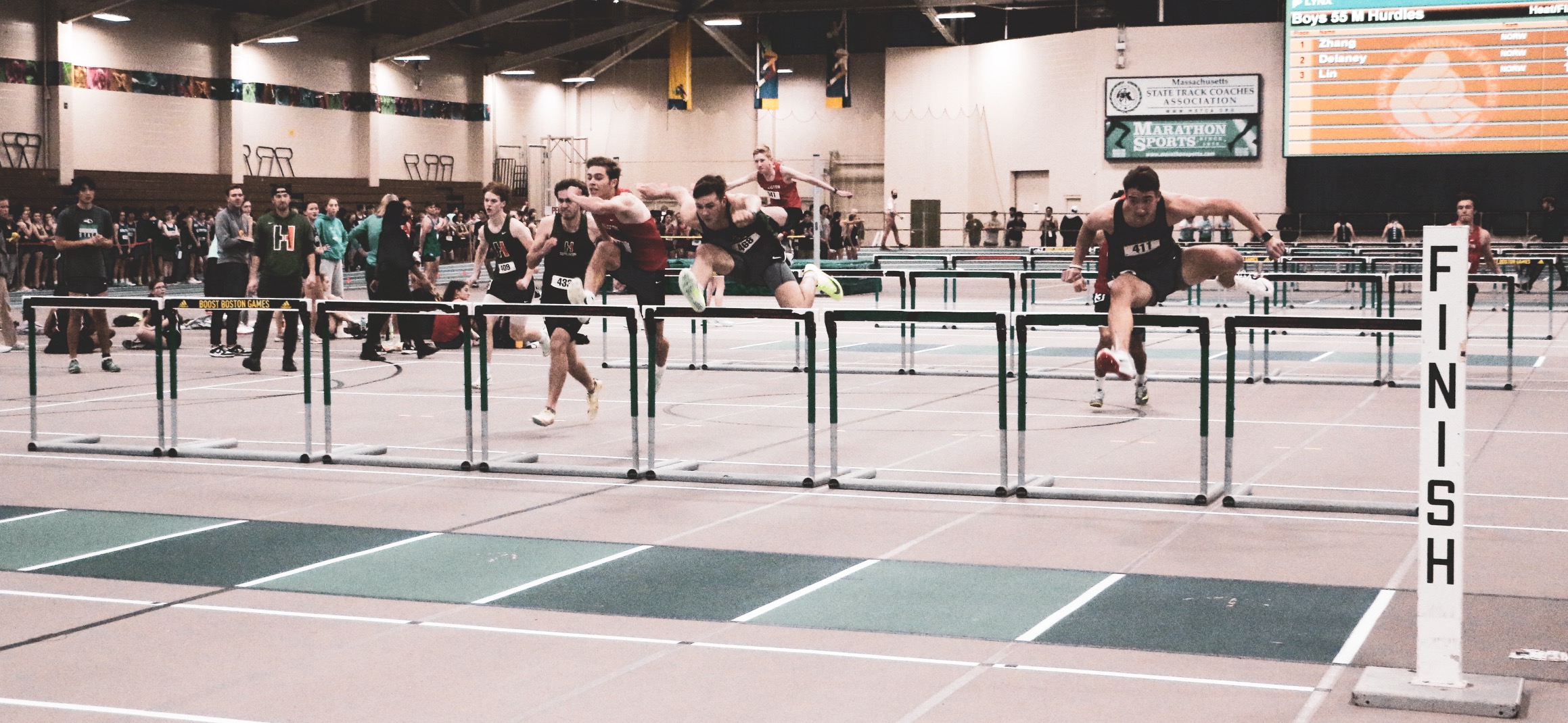 Declan Mick and Will Bialobrzeski in the 55m hurdles