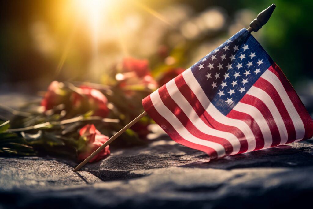 Flag and flowers