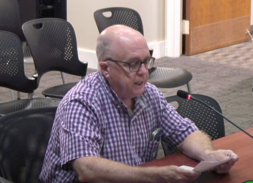 Hopkinton resident Timothy Boivin addresses the Select Board during Public Forum on August 7, 2024.