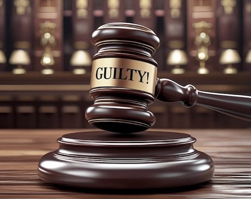 Gavel with the word "Guilty".