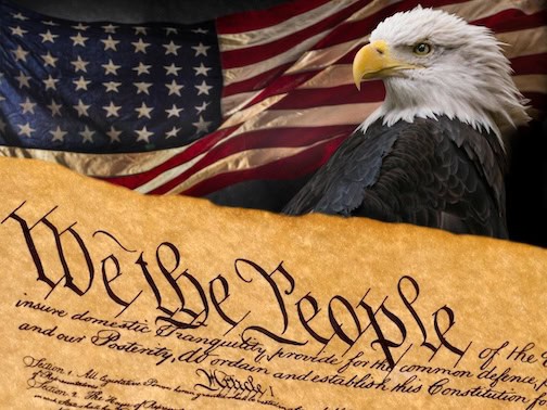 United States Constitution, and eagle, and a U.S. Flag