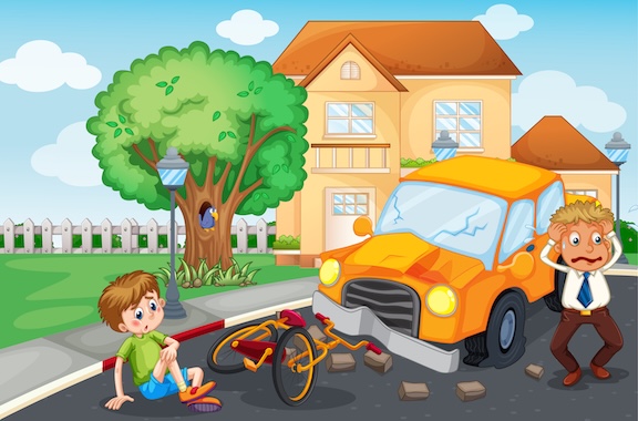 Car crash with boy on a bike