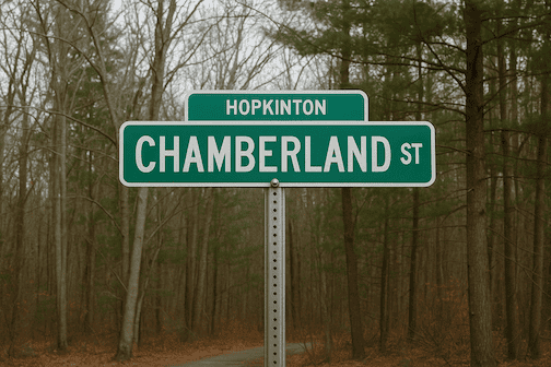 Hopkinton street sign that says, "Chamberland Street"