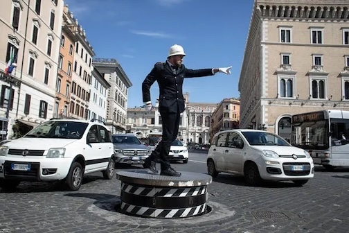 Cop directing traffic