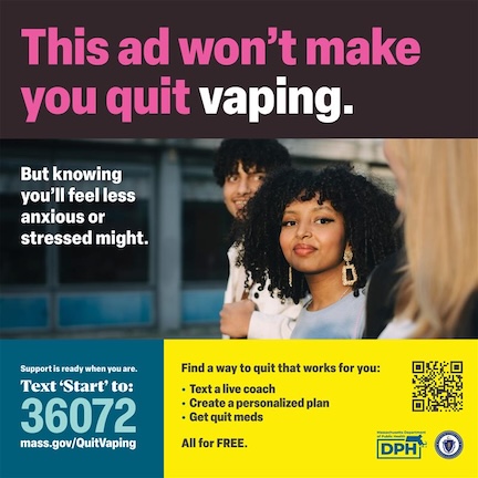 Stop Vaping ad with help information