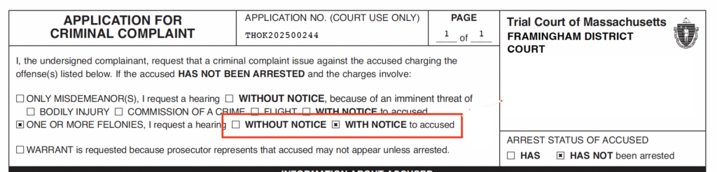 Application for criminal complaint