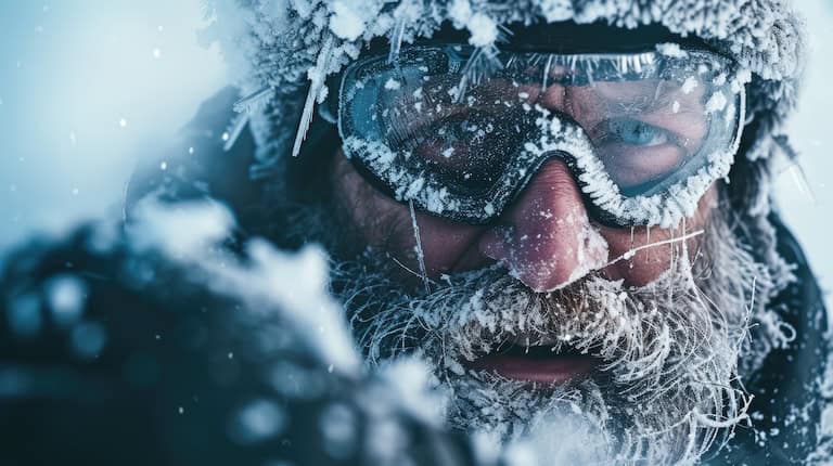 Man covered in snow